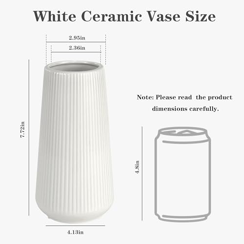 White Ceramic Vase, GUKJOB Small Cute Flower Vase for Pampas Grass, Home, Living Room, Dining Table, Farmhouse, Office Decor, Bedroom, Table, and Kitchen Shelf (White)