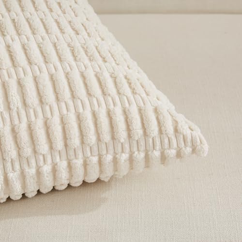 Fancy Homi Decorative Throw Pillow Covers for Bed Couch Bedroom Bench, Soft Corduroy Solid Pillow Case, Rustic Farmhouse Boho Room Decor,20" x 12" (Pack of 1),Cream