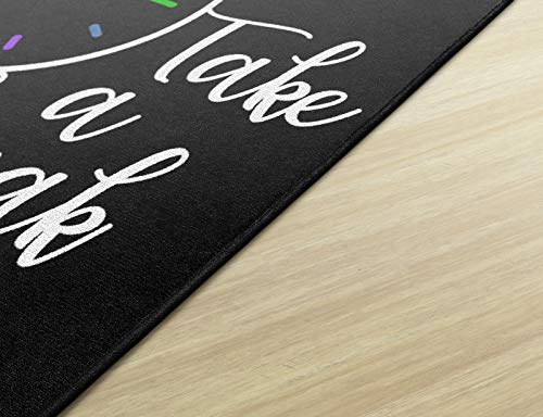 Flagship Carpets Take A Break Childrens Time Clock Classroom Entryway or Home Door Mat or Small Area Rug, 30" x 30", Black