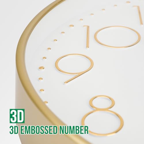 Wall Clock 12 Inch Non-Ticking Silent Modern Simple Style Round Decor Clock Gold Stereoscopic Dial Quartz Wall Clocks for Home/Office/School/Living Room/Bedroom/Kitchen