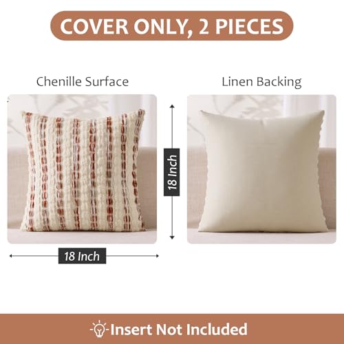 Boho Chenille Decorative Pillow Covers 18x18 Inch Set of 2 Orange
