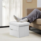 Bsketa Storage Ottoman Bench,17 Inch Folding Leather Foot Rest Stool, White