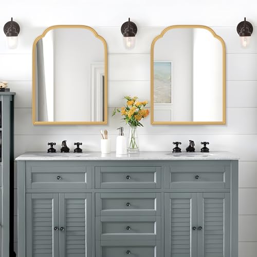 Ferytange 18X24 Inch Gold Mirror for Wall with Metal Frame Rectangular Rounded Bathroom Vanity Mirror Anti-Rust, Hangs (Gold 18" x 24")