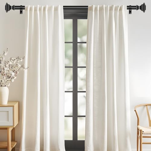 VOIIY Curtain Rods for Windows 48 to 84 Inch, Black 1 Inch Adjustable Decorative Curtain Rod, Modern Heavy Duty Window Treatment Rods, Single Splicing Metal Drapery Rod for Bedroom, Living Room