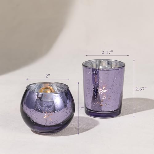 12 Pcs Assorsted Purple Votive Candle Holders for Tea Lights & Votives, Mercury Glass Candle Holder