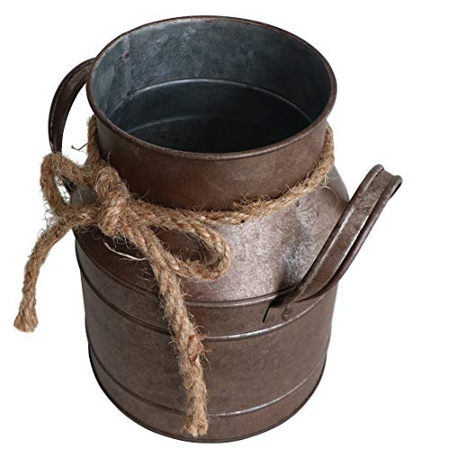 HyFanStr Shabby Chic Metal Flower Vase Rust Painted Decor Milk Can Bucket Country Primitive Jug Farmhouse Decoration Small