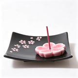 Japanese Ceramic Handmade Cute Cherry Blossom Incense Stick Holder or Incense Burner Holder, Unique Ash Catcher Inscent Tray and Decorative Gift, Home Decor 3.94 inches, Square Pink