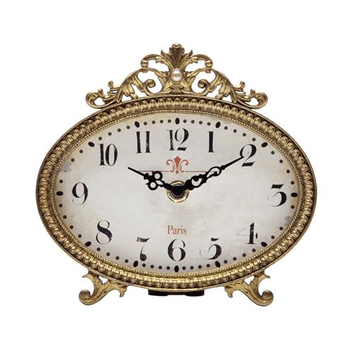 NIKKY HOME Vintage Table Clock, French Gold Color Rococo Style Desk Clock Battery Operated Rustic Design, Home Décor for Living Room, Bedroom, Bedside, Desk, Gift Clock