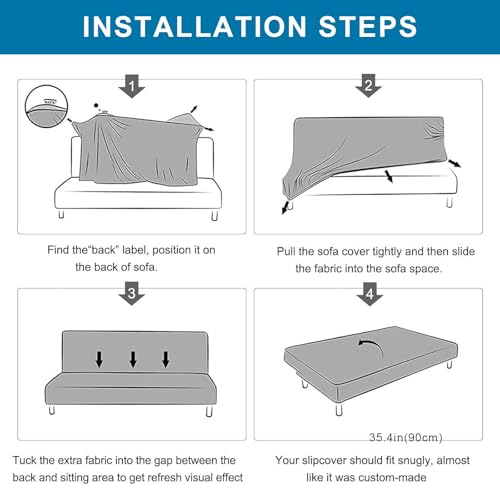 Armless Sofa Bed Cover, Elastic Folding Futon Slipcovers Fitted Full Folding Futon Slipcover with Skirt for Living Room Bedroom(Silver Gray, M)