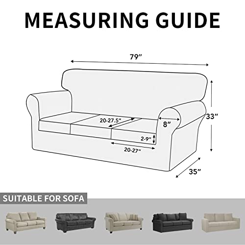 ISSUNTEX 4 Pieces High Stretch Thicken Couch Covers, Soft Sofa Slipcover for 3 Separate Cushion , Jacquard Fabric Elastic Furniture Protector for Dogs (Sofa, Dark Gray)
