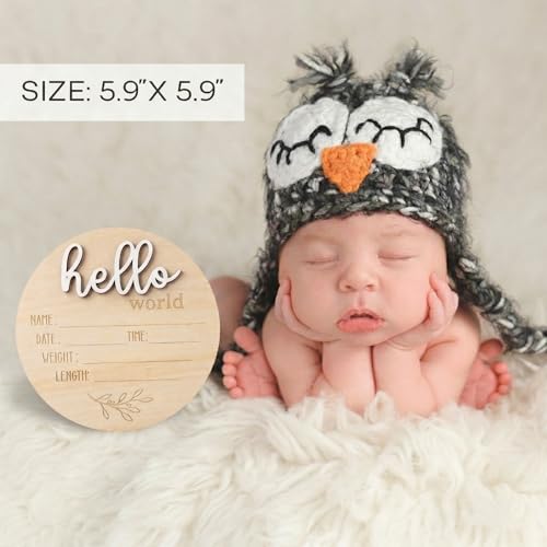 Gender Reveal Sign for Baby Birth: 3Pcs It's A Boy Girl & Hello World Announcement Sign for Hospital - Wooden Newborn Welcome Board for New Boys and Girls