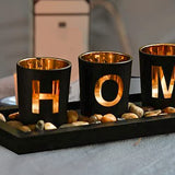 Home Decorative Candle Holder Set, 4 Glass Tea Light Candleholders with Wooden Candle Holders Tray, Natural Pebbles for Home Decor Table Decorations Centerpiece
