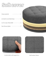 Bsketa Round Storage Ottoman, 14" Folding Linen Foot Stool,Dark Gray 2 Pack