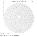 48inch White Christmas Tree Skirt Tree Carpet Blanket, Soft 4ft Xmas Christmas Tree Blanket with Silver Snowflake White Faux Fur Carpet for Christmas Holidays