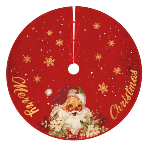 Christmas Tree Skirt Red and Gold Christmas Decorations - Xmas Tree Skirt Mat with Santa Claus Snowflake Pattern for Indoor Outdoor Merry Christmas Holiday Party Decor 48 Inches