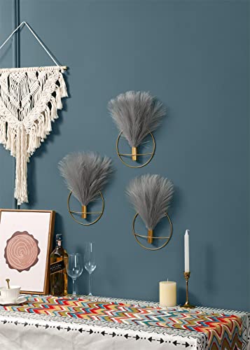 Pretty Jolly Boho Wall Decor, Wall-Mounted Metal Art, Hanging Artificial Pampas Display, Living Room, Bedroom, Bathroom, Diningroom, Fake Faux Plant 2 Pack Black Brown