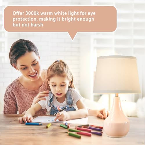 18" Table Lamp Set of 2, Ceramic Lamp Classic Beside Lamps Nightstand Lamp Modern Bedside Lamp for Living Room, Bedroom & Office Rocker Switch Pink-LED Bulbs Included