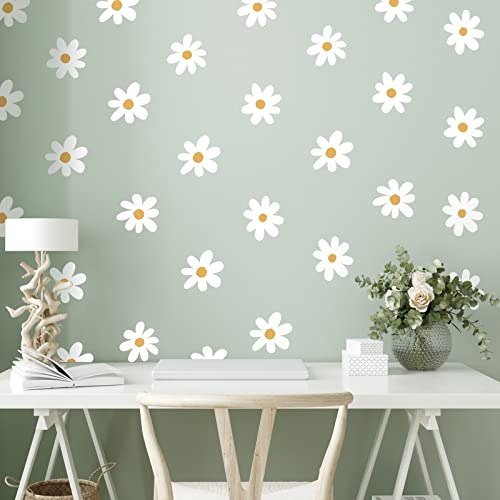 BBTO 6 Sheets Daisy Wall Decal Flower Removable Cute Daisy Bedroom Decor Flower Vinyl Wall Decals Stickers Floral Wallpaper Peel and Stick Nursery Art Bedroom Living Room(Simple Style,White)
