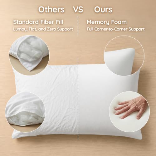 AM AEROMAX 12x20 Memory Foam Throw Pillow Inserts, 4 Pack, Lumbar, White