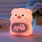 Pig Digital Alarm Clock with Night Light for Kids, Sleep Training Clock with RGB Lights, OK to Wake Clock, Rechargeable Cute Animal Silicone Lamp for Toddler Boys Girls Teens Birthday Room Decor (Pig)