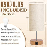 Touch Control Bedside Table Lamp with USB-C Charging Ports, 4-Way Dimmable Nightstand Lamp with Wood Base & Fabric Shade for Bedroom Living Room