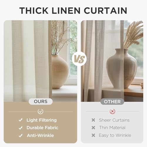 Joydeco Linen Curtains 96 inch Length 2 Panel Set, Light Filtering Curtain for Living Room Bedroom, 52 inch Wide Drapes with Rod Pocket Back Tab (96" Lx52 W, Ivory on Linen)