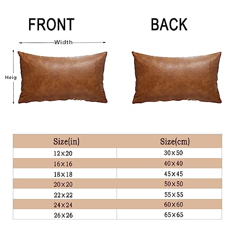 12X20 Inch Brown Faux Leather Throw Pillow Covers Set of 2 Modern Farmhouse Solid Outdoor Lumbar Boho Cognac Pillow Covers for Room Couch Living Bedroom Bed Sofa Decorative
