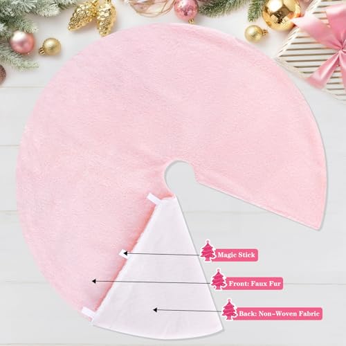 Christmas Tree Skirt 36 inch Faux Fur Pink Tree Skirt Xmas Decorations