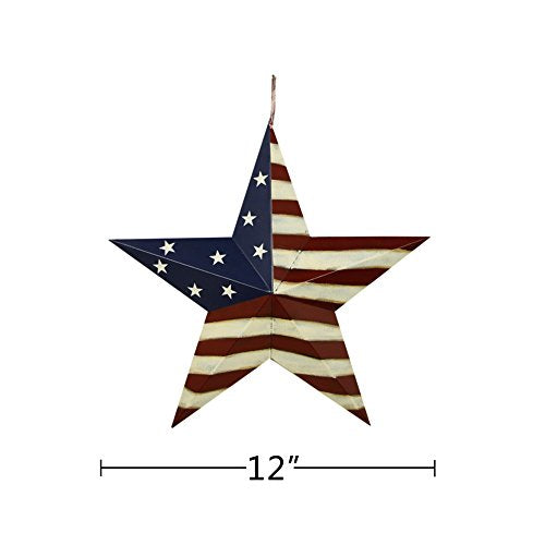 E-view Metal American Flag Barn Star Decor Patriotic Mounted 3D Wall Art July of 4th Decoration 12"-A