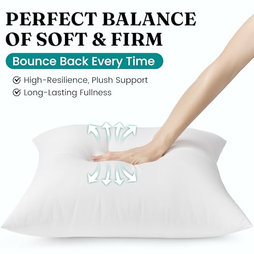 Oubonun 18x18 Waterproof Outdoor Pillow Inserts – Set of 2 Firm & Fluffy, Water Resistant Throw Pillows for Patio, Garden, Porch, or Indoor Decorative