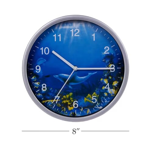Dolphins Wall Clock 8 Inch Silent Non-Ticking Battery Operated Ocean Clock Easy to Read