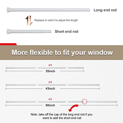 White Curtain Rods for Windows 28 to 50 Inch - 5/8” Heavy Duty Curtain Rods Set,Decorative Cafe Drapery Rods with Brackets - Matte Rustic