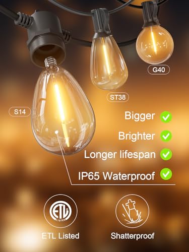 Svater Outdoor String Lights 150 FT, Patio Lights for Outside with Shatterproof Bulbs, IP65 Waterproof Commercial Grade LED Hanging Light for Backyard Bistro Market Cafe, Black