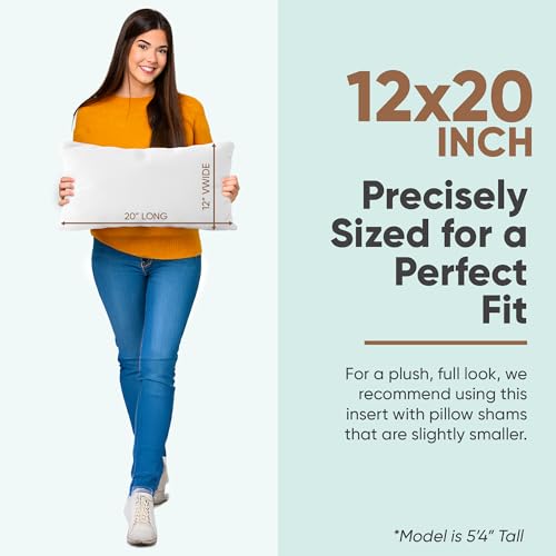 Pillowflex Synthetic Down Pillow Insert, Standard Size - 12x20 inches, Hypoallergenic, Anti Allergic, Plush - Made in USA