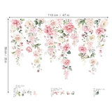 wondever Large Pink Flowers Wall Stickers Hanging Vine Floral Leaves Peel and Stick Wall Art Decals for Baby Nursery Girls Bedroom Living Room
