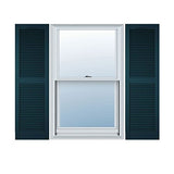 Ekena Millwork 14 1/2"W x 36"H Lifetime Vinyl, TailorMade Cathedral Top Center Mullion, Open Louver Shutters, w/Shutter-Loks (Per Pair), Midnight Blue