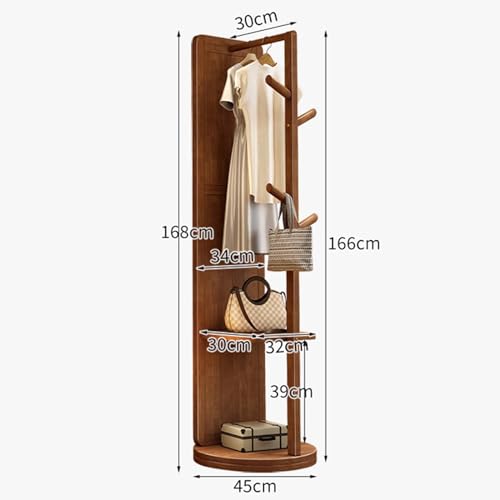 Floor-Standing Solid Wood Rotating Coat Rack，Wooden Rotating Coat Rack with Full Length Mirror Solid Clothes Hanger Stand Decorative Wall Mirror with Rotating Base Freestanding Floor Mirror