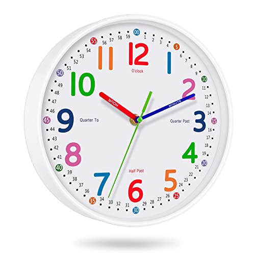 Silent Kids Wall Clock – Non-Ticking, Battery-Powered, Ideal for Teaching Time and Stylish Décor in Any Room - 12 Inch