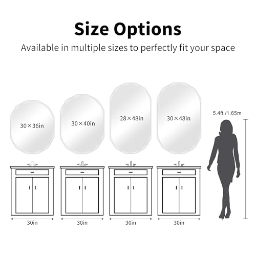 GLASHOM Frameless Bathroom Mirror, 30x40 inch Frameless Wall Mirrors Beveled Edge Wall Mounted, Oval Mirror for Bathroom, Living Room, Over Sink, Entryway Mirror Horizontal or Vertical