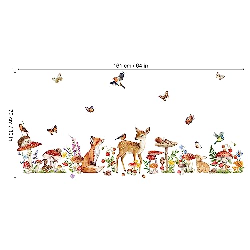 wondever Woodland Animal Wall Stickers Mushroom Deer Fox Peel and Stick Wall Decals for Kids Bedroom Baby Nursery