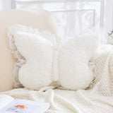 XVTRU Butterfly Pillow White Decorative Pillows 15" Butterfly Shaped Cute Throw Pillows with Lace Aesthetic Bow Plush Cushion for Room Decor Bed Sofa Couch