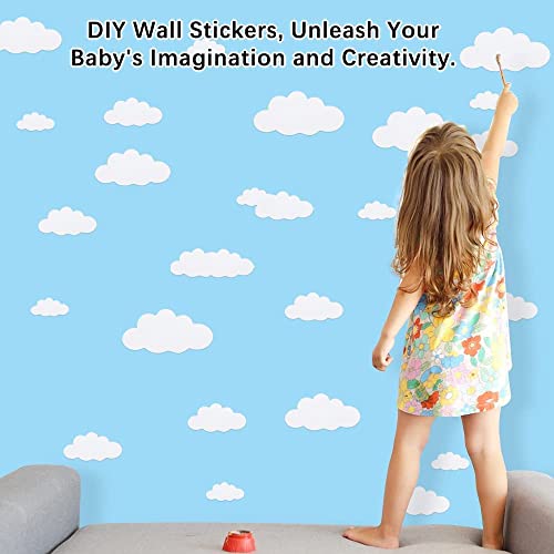 31pcs Big Clouds Vinyl Wall Decals DIY Wall Sticker Removable Wall Art Decor 4-10 inch for Living Room Nursery Kids Room(White)
