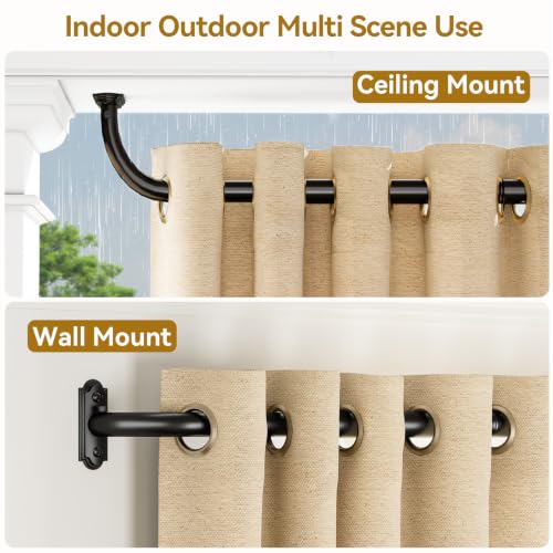 YaFex Curtain Rod 32-86 Inch, 1 Inch Heavy Duty Black Curtain Rods for Windows, Adjustable Window Treatment Rods, Wrap Around Ceiling Outdoor Curtain Rod for Bedroom