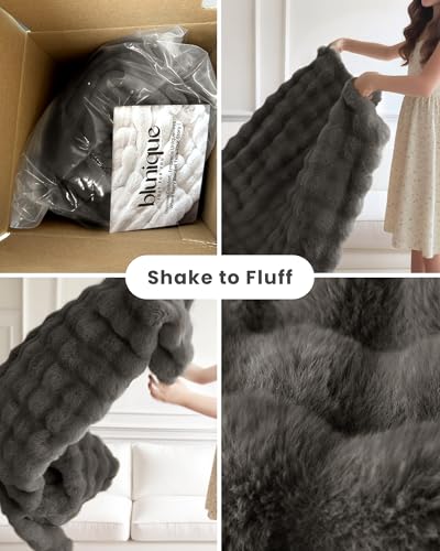Ultra Soft Cozy Faux Fur Throw Blanket-Fuzzy Plush Thick Bubble Blanket, Fluffy Blanket for Couch, Sofa, Bedroom, and Living Room, 50x60 Inches, Dark Grey Taupe