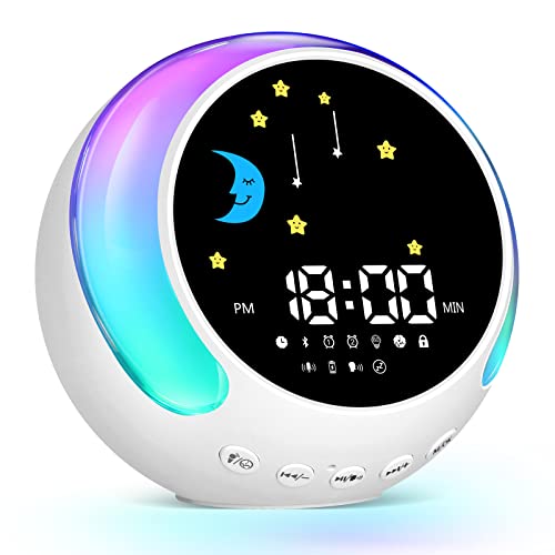Kids Wake-Up Light with Dual Alarms, Sleep Training Sound, Sun & Moon Display, Wake-Up Reminder Clock Suitable for Boys and Gir