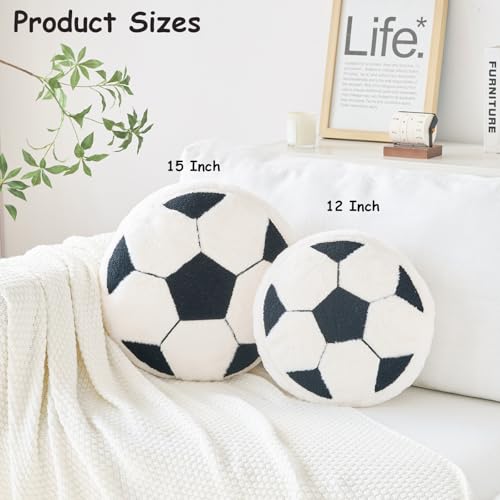 Soccer Pillow,12" Soccer Plush Pillow Decorative Throw Pillow Floor Cushion Seating Cushion,Round Soccer Ball Throw Pillow for Sofa Couch Living Room (Black)
