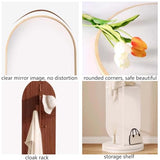 Floor-Standing Solid Wood Rotating Coat Rack，Modern 2 in 1 Wood Floor Mirror with Coat Rack Full Length Mirror with Hooks and Storage Shelf for Living Room and Bedroom
