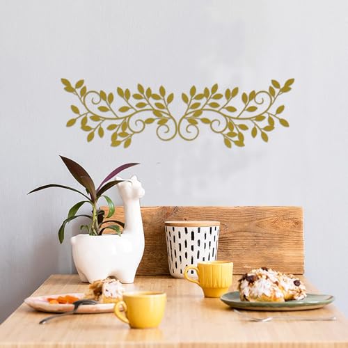 ESTART 2 Pieces Metal Tree Leaf Wall Decor Vine Olive Branch Leaf Wall Art Wrought Iron Scroll Sculptures for Above the Bed, Living Room, Bedroom, Hallway, Indoor and Outdoor Decoration (Gold)
