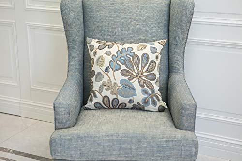 Mika Home Set of 2 Jacquard Tropical Leaf Pattern Throw Pillow Covers Decorative Pillowcase 20x20 Inches, Blue Cream