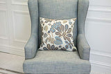 Mika Home Set of 2 Jacquard Tropical Leaf Pattern Throw Pillow Covers Decorative Pillowcase 20x20 Inches, Blue Cream
